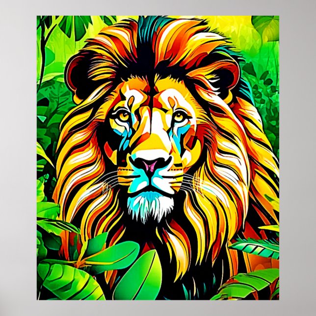 Jungle Lejon Popp Art-design Poster (Framsidan)