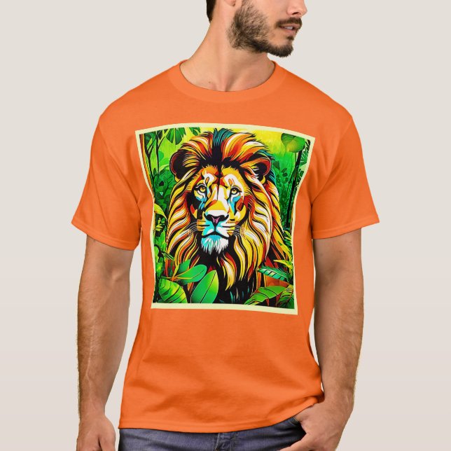 Jungle Lejon Popp Art-design T Shirt (Framsida)