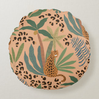 Jungle leopard print: Djuret utan mönster. Rund Kudde