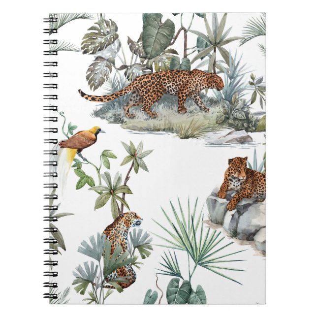 Jungle Leopard Watercolor Tropical Scene Anteckningsbok (Framsidan)