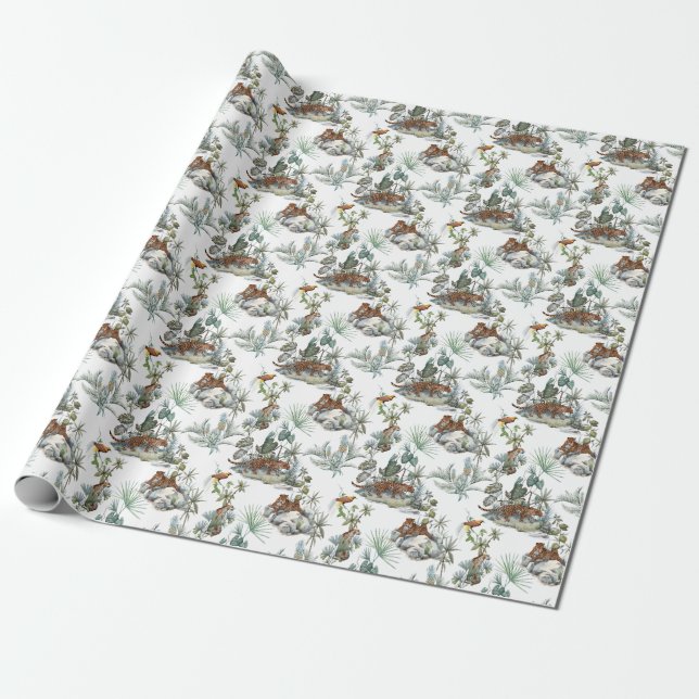 Jungle Leopard Watercolor Tropical Scene Presentpapper (Utrullad)