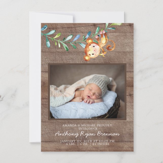 Jungle Little Monkey Photo Birth Notice Meddelande (Framsida)