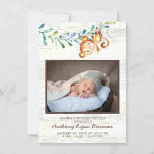 Jungle Little Monkey Photo Birth Notice Meddelande