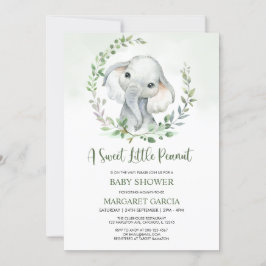 Jungle Little Peanut Greenery Elephant Baby Shower Inbjudningar