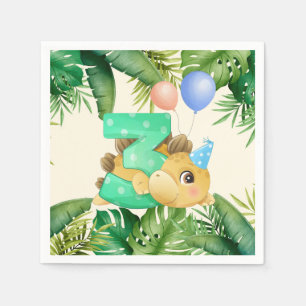 Jungle Löv Cute Dinosaur 3:e födelsedagen Party Pappersservett