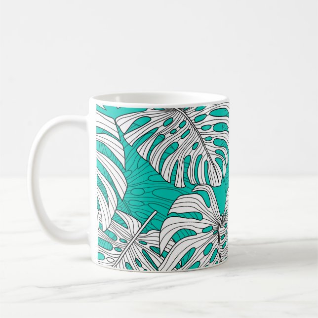 Jungle Löv Tropical Blommigt Seamless Kaffemugg (Vänster)