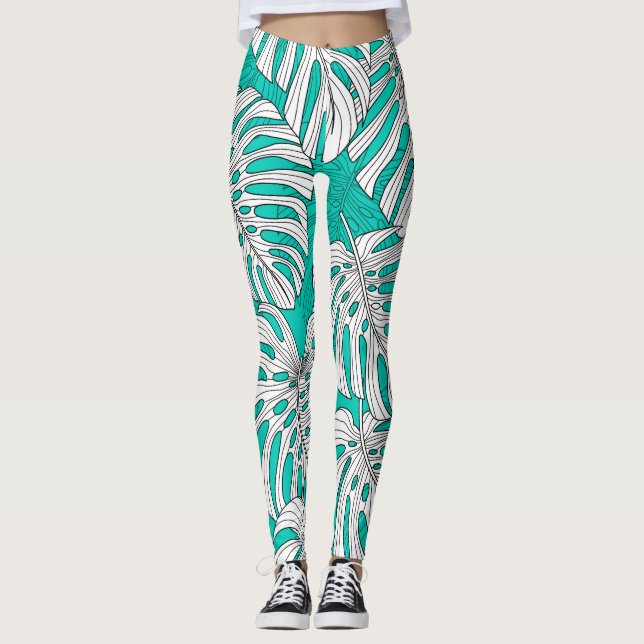Jungle Löv Tropical Blommigt Seamless Leggings (Framsida)