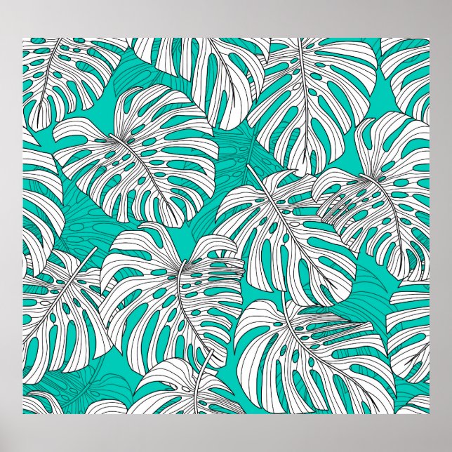 Jungle Löv Tropical Blommigt Seamless Poster (Framsidan)