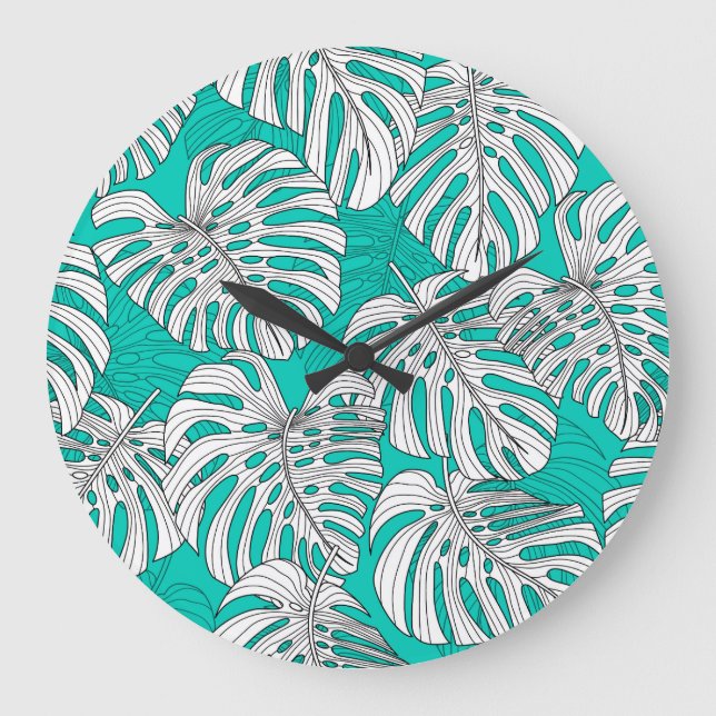 Jungle Löv Tropical Blommigt Seamless Stor Klocka (Framsida)