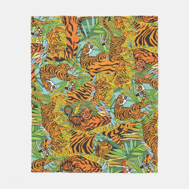 Jungle Majesty: Tigers Amidst Greenery Fleecefilt (Framsidan)