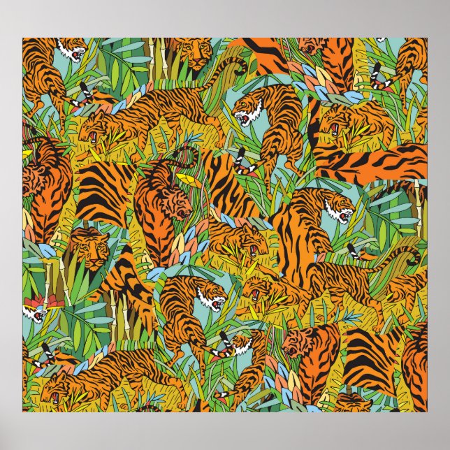 Jungle Majesty: Tigers Amidst Greenery Poster (Framsidan)