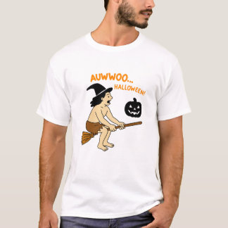 Jungle Man Halloween Ride – Funny Caveman on Broom T Shirt