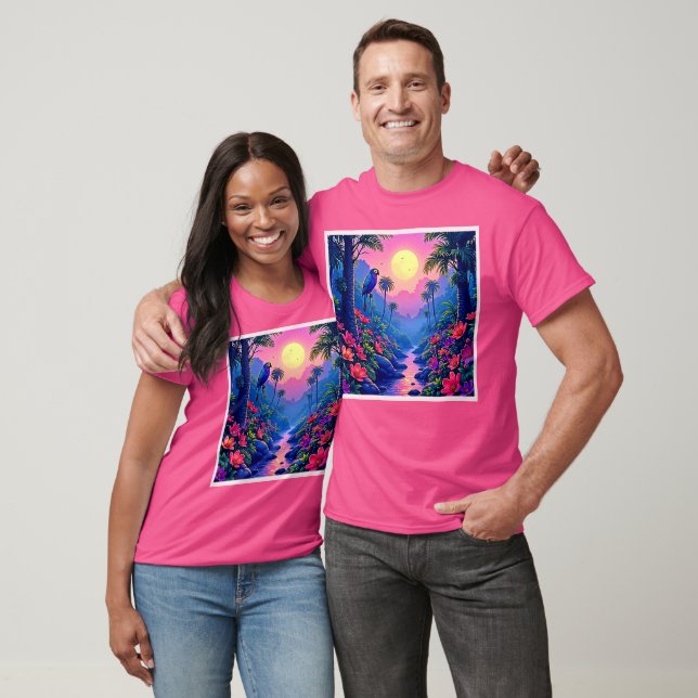 Jungle Måne Blue Parrot Paradise T Shirt (Unisex)