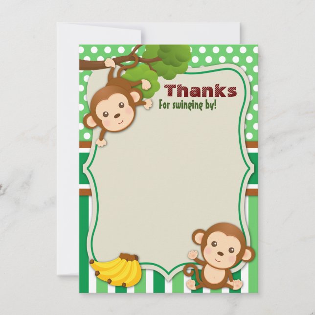Jungle Monkey Animal Birthday Shower Tack Kort (Framsida)