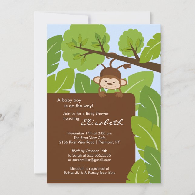 Jungle Monkey Boy Baby Shower-inbjudan Inbjudningar (Framsida)