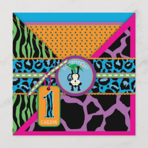 Jungle Monkey First Birthday Inbjudan Vild