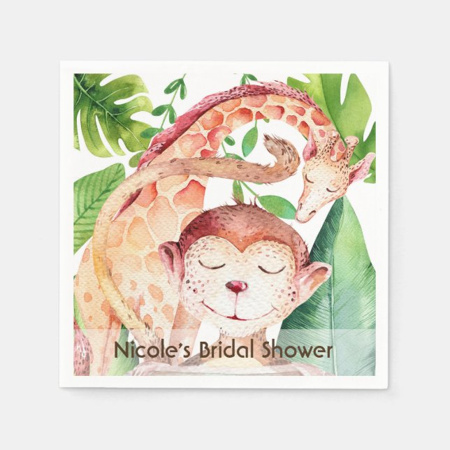 Jungle Monkey & Giraffe Baby Shower-fest Anpassad Pappersservett (Framsidan)