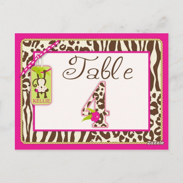 Jungle Monkey och Animal Prints Bord Card 4 Vykort (Baksida)