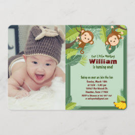 Jungle Monkey Safari Animal Boy Birthday Photo Inbjudningar