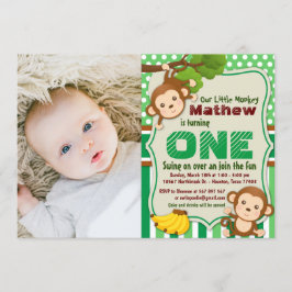 Jungle Monkey Safari Boy First Birthday Photo Inbjudningar