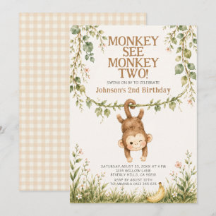 Jungle Monkey Se Monkey Two 2-års födelsedags Pojk Inbjudningar