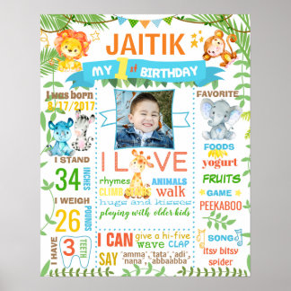 Jungle Monkey Zoo First Birthday chalkboard-skylt Poster