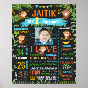 Jungle Monkey Zoo First Birthday chalkboard-skylt Poster