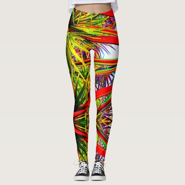 Jungle Mönster med Foliage Struktur Leggings (Framsida)