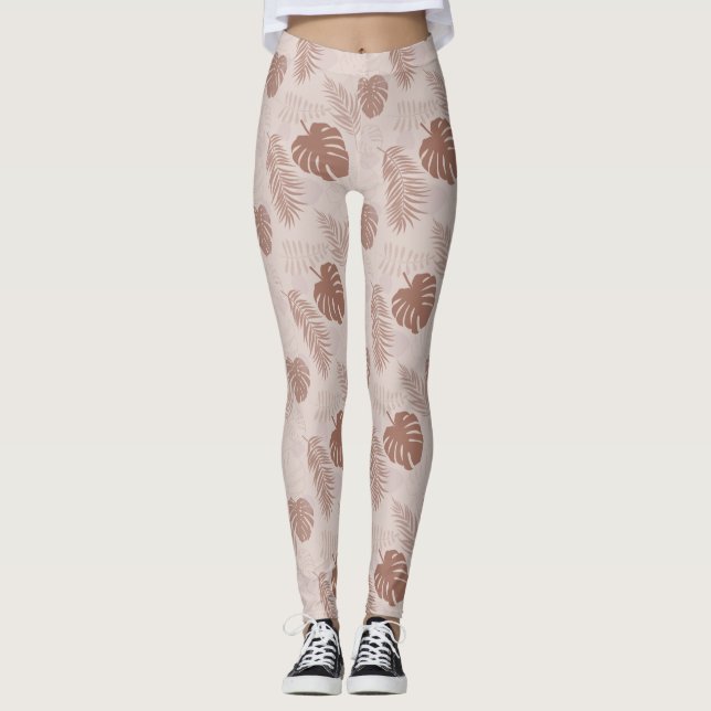 Jungle Monstera Mocha Mousse Beige Leggings (Framsida)