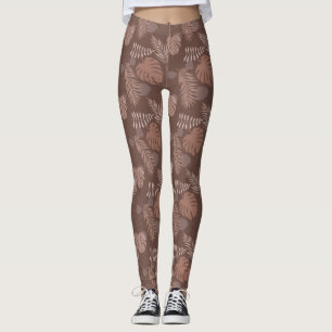 Jungle Monstera Mocha Mousse Coffee Brown Leggings