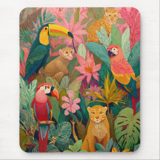 Jungle Mouse Pad–Leopard, Parrot, Toucan & Monkey Musmatta