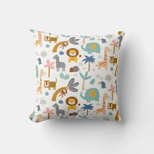 Jungle Nursery Animals Kids Babys Cute Girls Boys Kudde (Framsida)