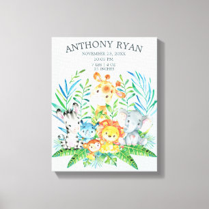 Jungle Nyfödd bebis Keepsaké Birth Stats Canvas