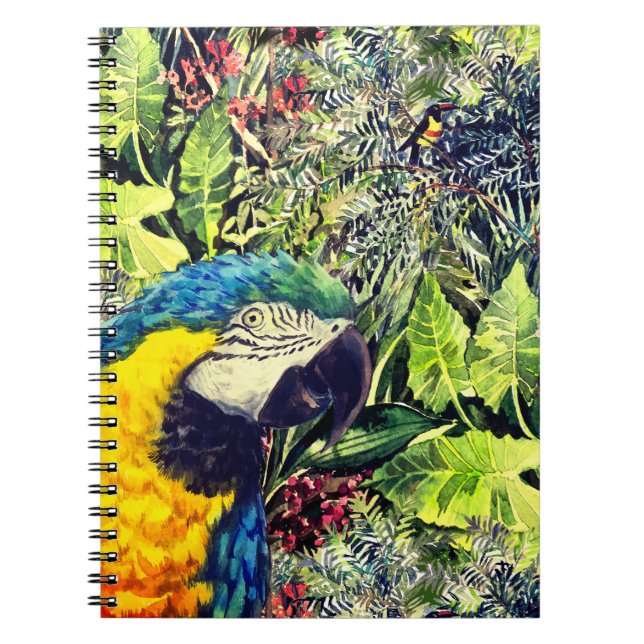 Jungle och blå gult macaw anteckningsbok (Framsidan)