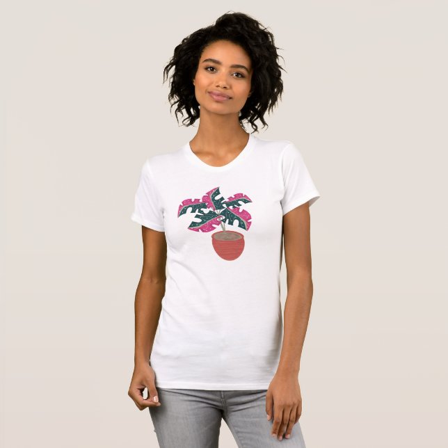 Jungle och Tropical Monstera Rosa Lövs T Shirt (Hel framsida)