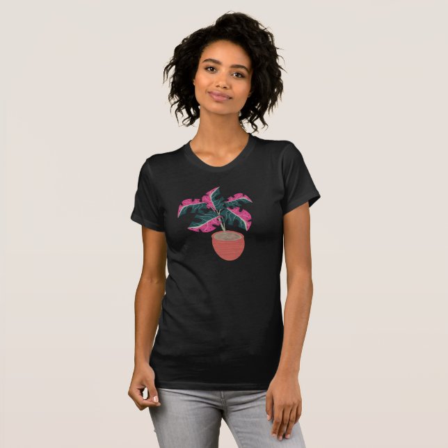 Jungle och Tropical Monstera Rosa Lövs T Shirt (Hel framsida)