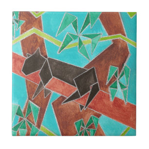 Jungle Panther Original Abstrakt Art Kakelplatta