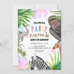 Jungle Party Animals Birthday Inbjudningar