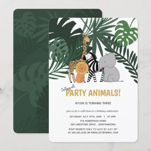 Jungle Party Animals Safari Barns födelsedag Inbjudningar