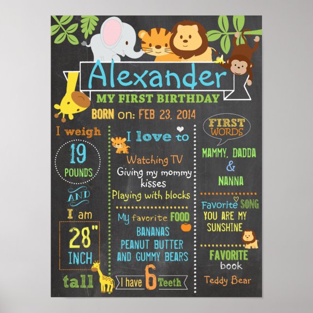 Jungle Party första födelseattecken poster 3 (Framsidan)