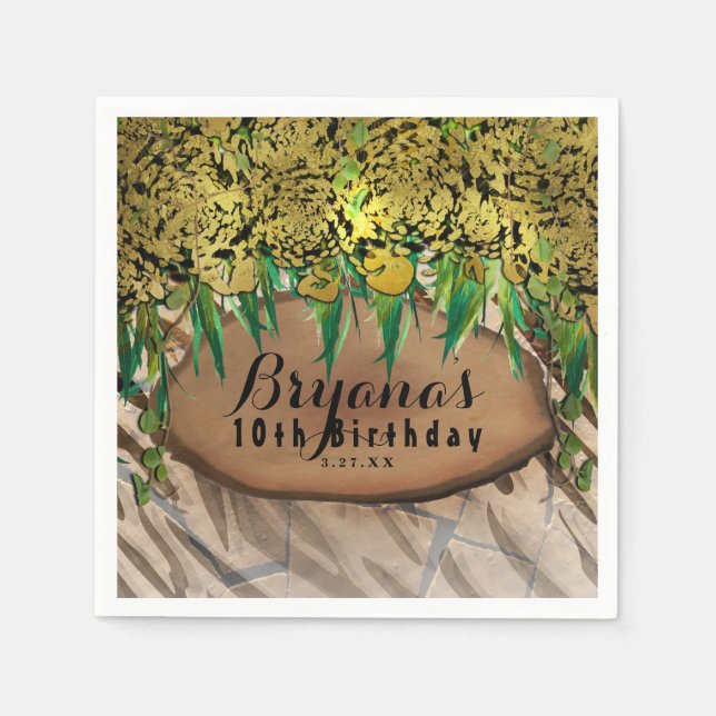 JUNGLE PARTY Guld Glam Animal Print Birday Pappersservett (Framsidan)