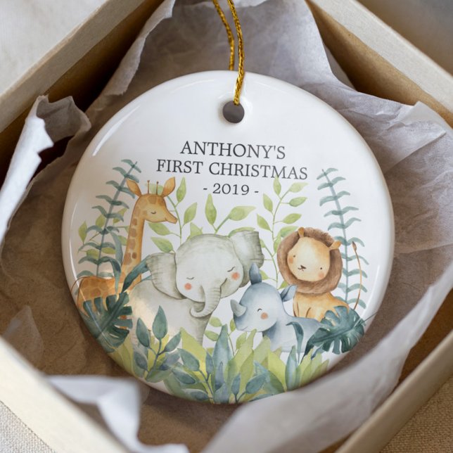 Jungle Photo Baby första julprydnaden Julgransprydnad Keramik (Skapare uppladdad)