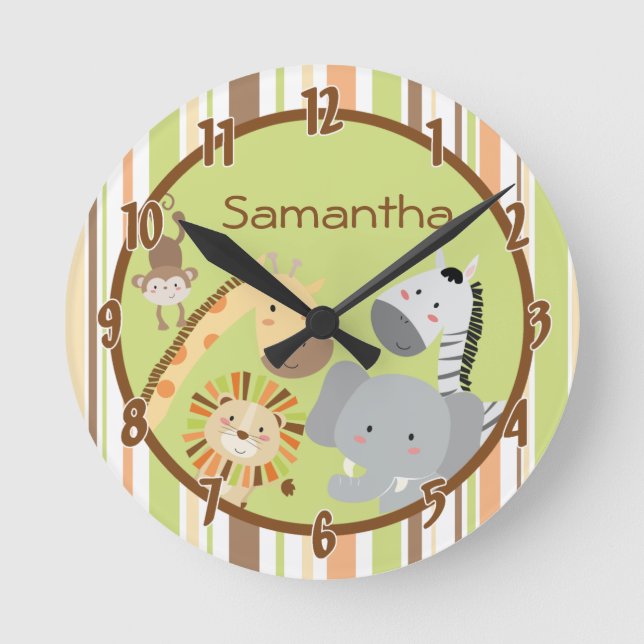 Jungle Play Safari Zoo Animal Personlig Clock Rund Klocka (Framsida)