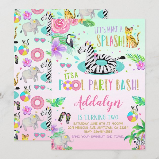 Jungle Pool Party Inbjudan (Fram/baksida)