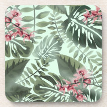 Jungle Print with Rosa Orchids Plastic Underlägg S