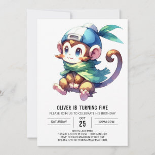 Jungle Printable Monkey Birthday Inbjudningar