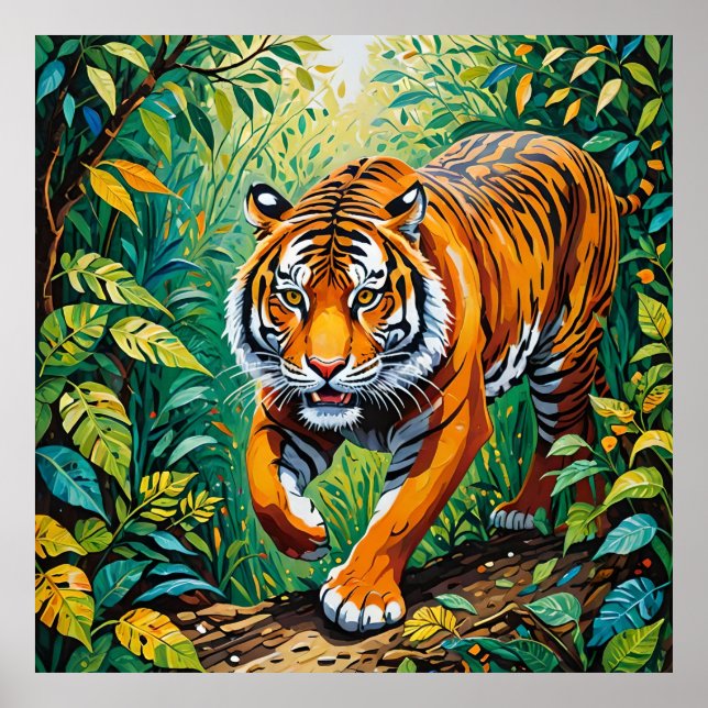 Jungle Prowler - Tiger in Gond Art Poster (Framsidan)