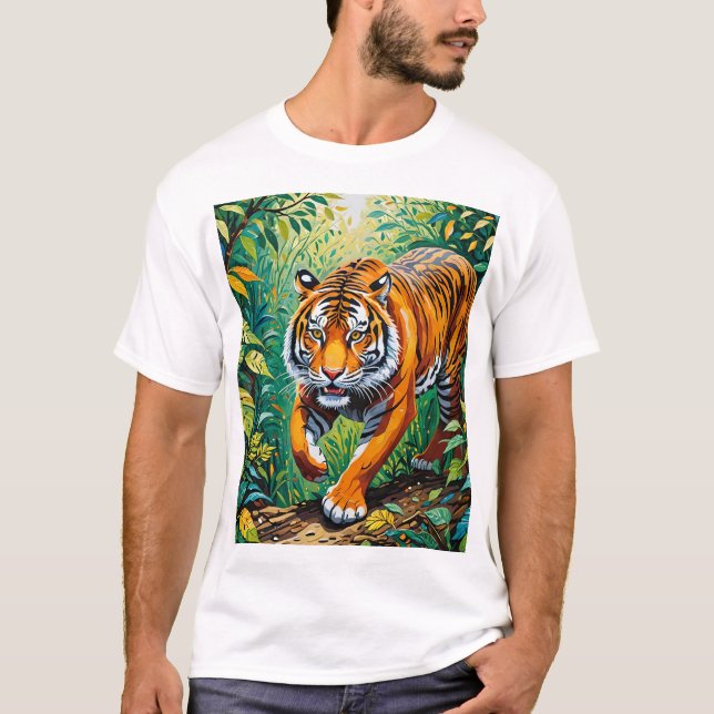 Jungle Prowler - Tiger in Gond Art T Shirt (Framsida)