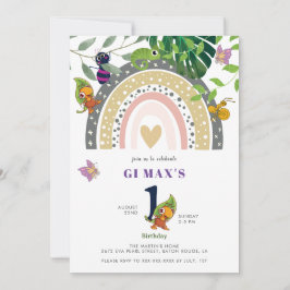 Jungle, Rainbow och Chameleon Baby 1:a födelsedage Inbjudningar