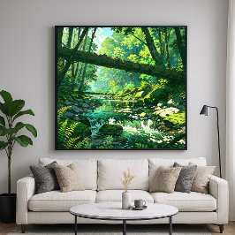 Jungle Ravine - Vibrant Forest Illustration Stil Poster